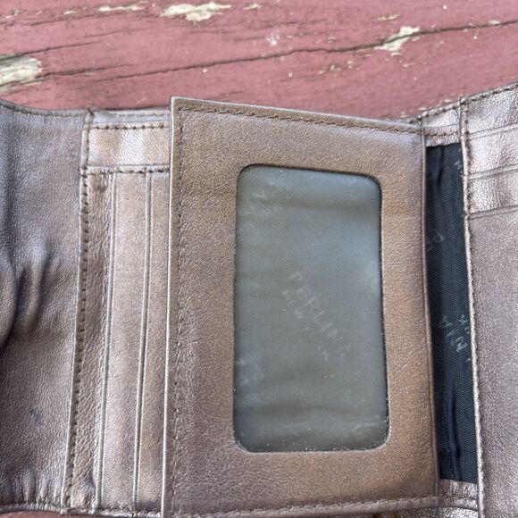 PERLINA Vintage Grey Metallic Leather Wallet Credit Card Holder - Picture 9 of 12